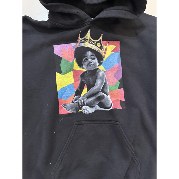 Notorious BIG Hoodie Mens Small Black Graphic Crown Baby Rap Hip Hop Sleeve Hit - Picture 2 of 7